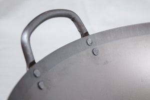 14 inch Carbon Steel Craft Wok with Wooden and Steel Helper Handle (Round Bottom) / 731W88