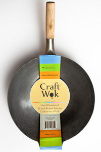 14 Inches Carbon Steel Wok with Helper Handle (Flat Bottom), 14 Gauge  Thickness, USA Made