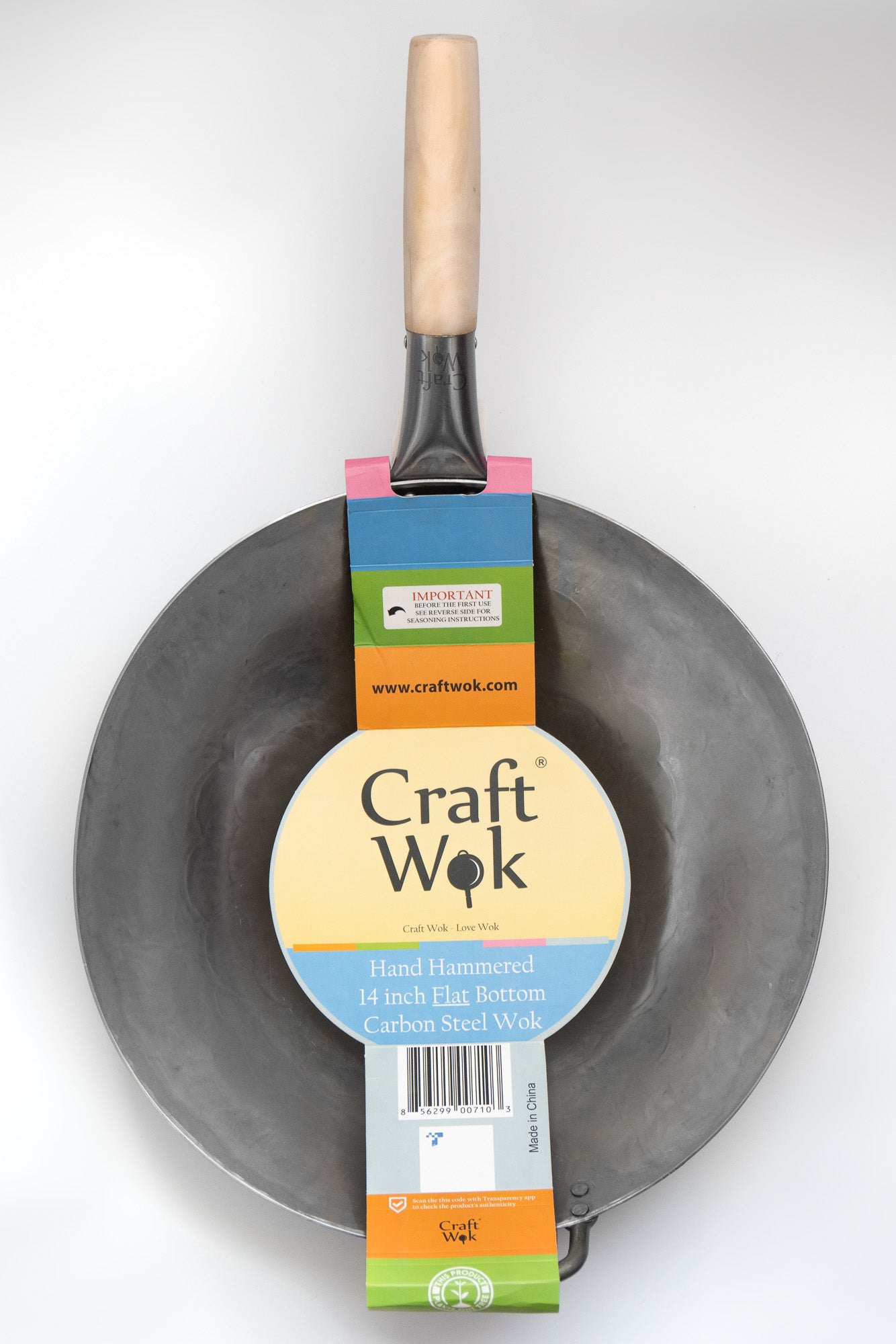 35 cm Craft Wok aus Carbonstahl mit Holz- und Stahlgriff (flacher boden) / 731W316