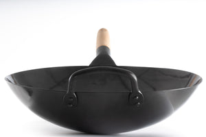 Black13 by Craft Wok Pre-Seasoned Hand Hammered Carbon Steel Pow Wok with Wooden and Steel Helper Handle (13 Inch, Round Bottom) / 731W317