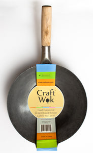 12 inch Carbon Steel Craft Wok with Wooden and Steel Helper Handle (Round Bottom) / 731W88-12in