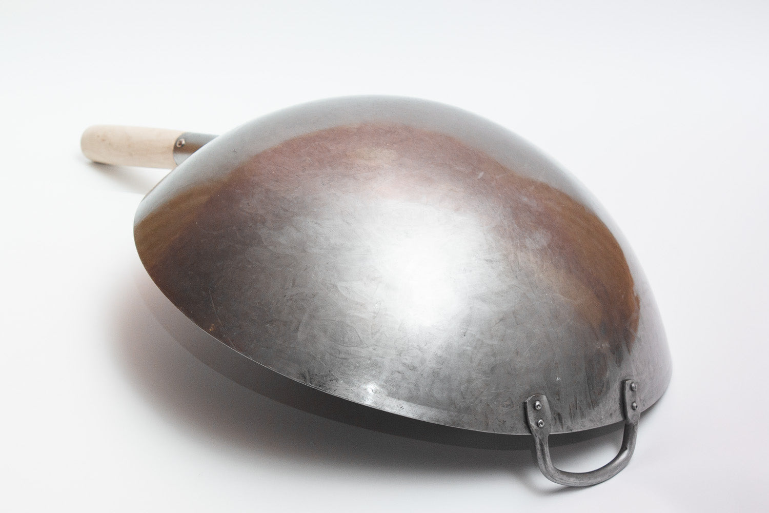 16 inch Carbon Steel Craft Wok with Wooden and Steel Helper Handle (Round Bottom) / 731W138