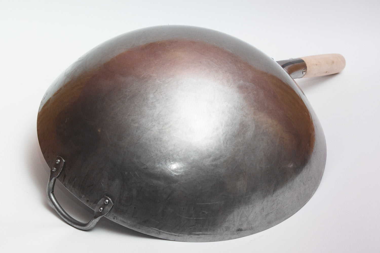 16 inch Carbon Steel Craft Wok with Wooden and Steel Helper Handle (Round Bottom) / 731W138